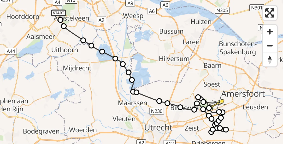 Routekaart van de vlucht: Politieheli naar Soest, Fokkerweg