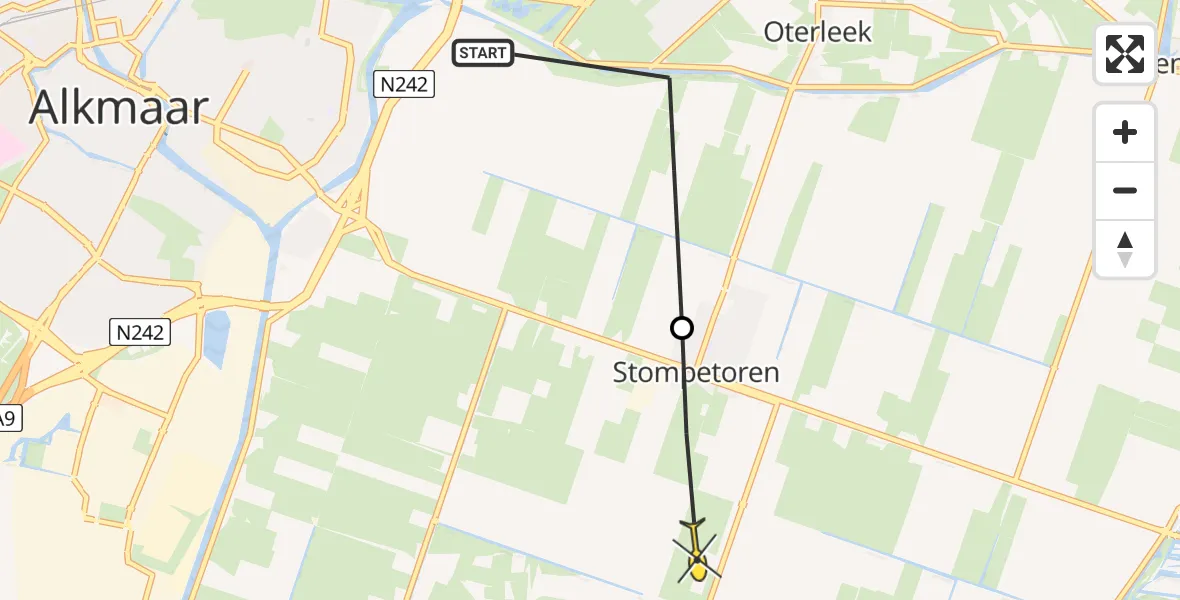 Routekaart van de vlucht: Politiehelikopter naar Zuidschermer, Huygendijk