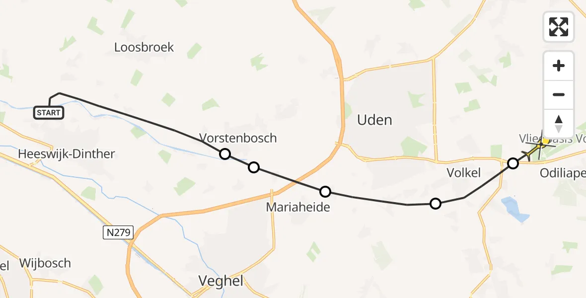 Routekaart van de vlucht: Lifeliner 3 naar Vliegbasis Volkel, Zandkant