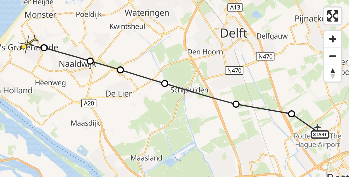 Routekaart van de vlucht: Lifeliner 2 naar 's-Gravenzande, Hofweg