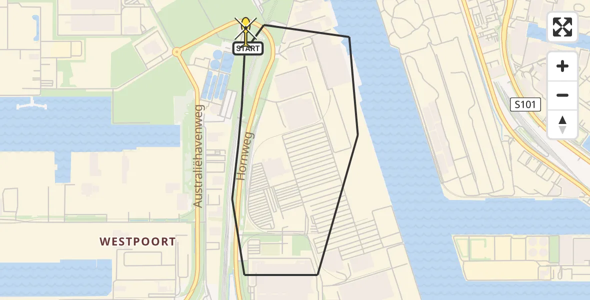 Routekaart van de vlucht: Lifeliner 1 naar Amsterdam Heliport, Lipariweg