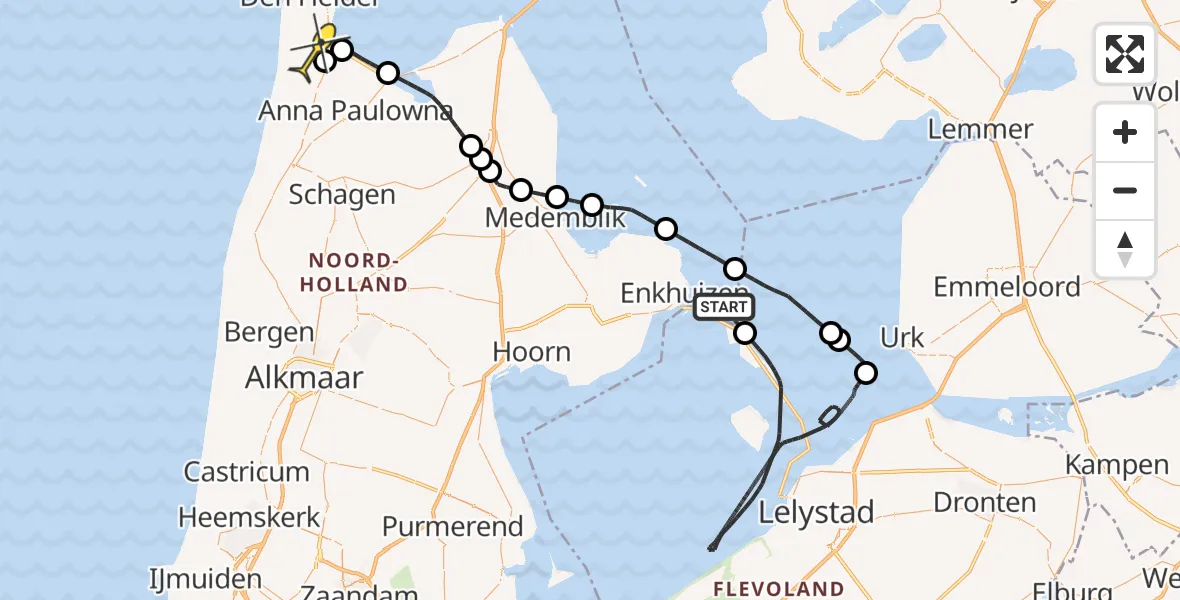 Routekaart van de vlucht: Kustwachthelikopter naar Julianadorp, Maria's hoeve