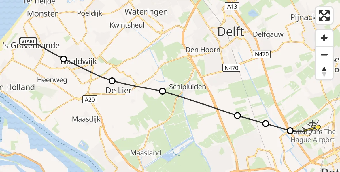 Routekaart van de vlucht: Lifeliner 2 naar Rotterdam The Hague Airport, Koningin Julianaweg