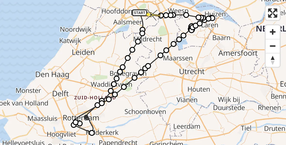 Routekaart van de vlucht: Politieheli naar Ouderkerk aan de Amstel, Beneluxbaan