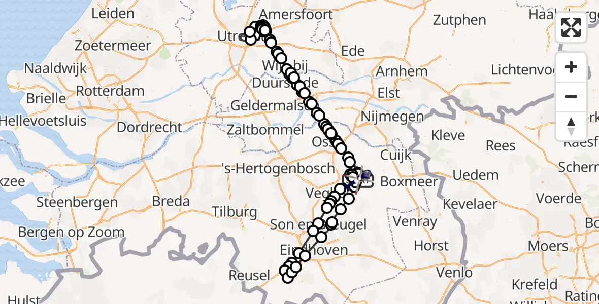 Vluchtroute Politiehelikopter van Vliegbasis Volkel naar Vliegbasis Volkel