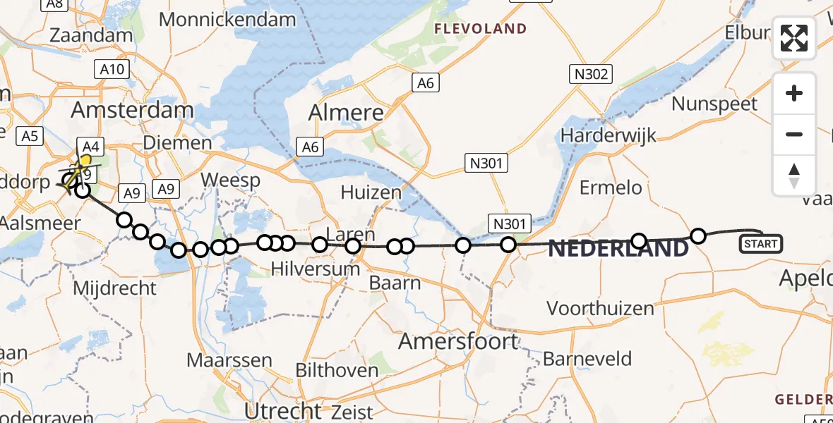 Routekaart van de vlucht: Politieheli naar Schiphol, Elspetergrindweg