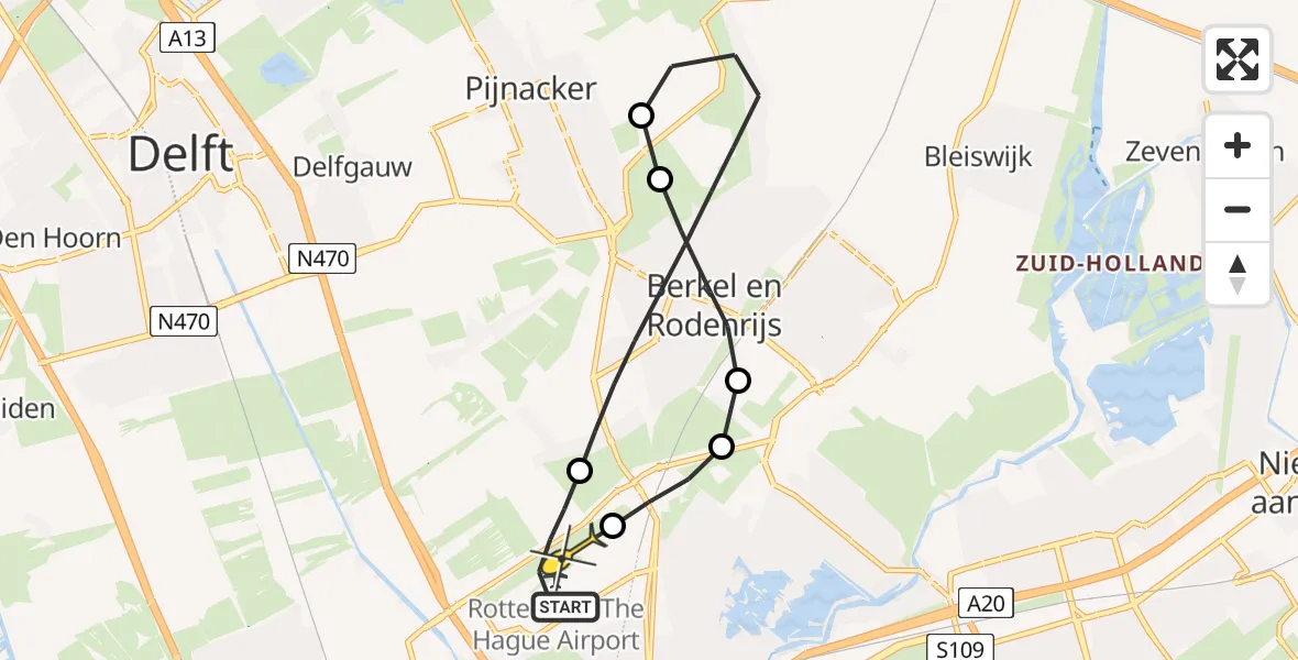 Routekaart van de vlucht: Lifeliner 2 naar Rotterdam The Hague Airport, A16 Rotterdam