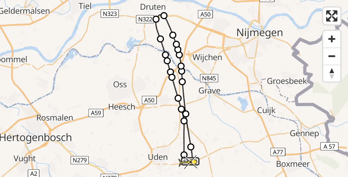 Routekaart van de vlucht: Lifeliner 3 naar Vliegbasis Volkel, Zeelandsedijk