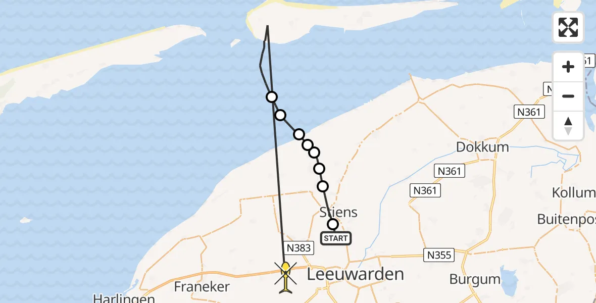 Routekaart van de vlucht: Ambulanceheli naar Dronryp, Skrédyk