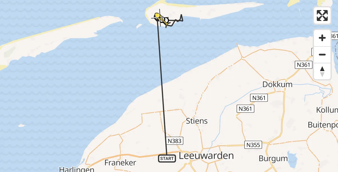 Routekaart van de vlucht: Ambulanceheli naar Hollum, Hollumermieden