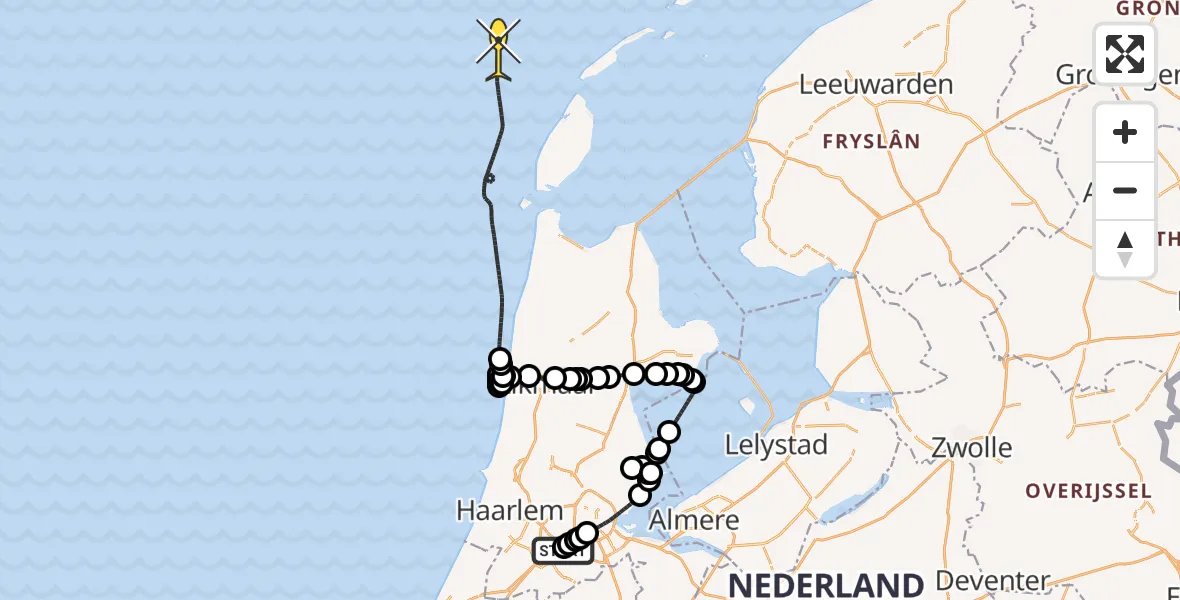 Routekaart van de vlucht: Politieheli naar De Duizendmeterweg