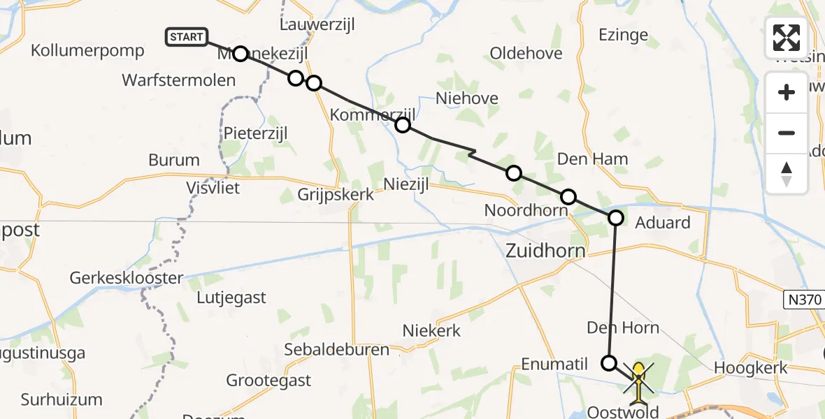 Routekaart van de vlucht: Ambulanceheli naar Den Horn, Olde Borchweg