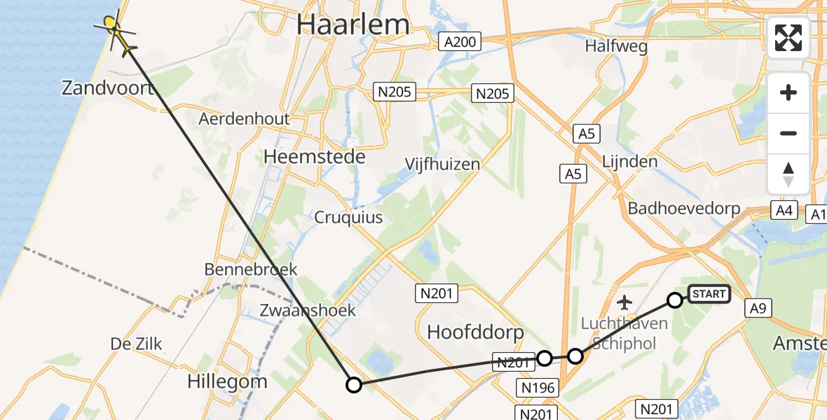 Routekaart van de vlucht: Politiehelikopter naar Zandvoort, Ceintuurbaan
