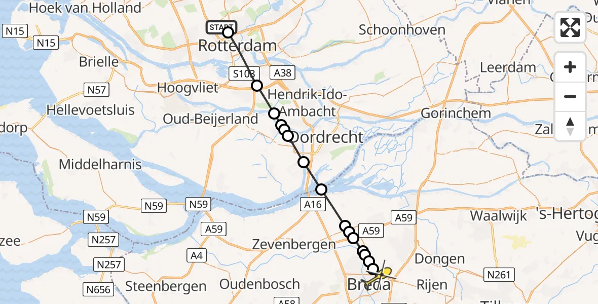 Routekaart van de vlucht: Lifeliner 2 naar Breda, Van der Waalslaan