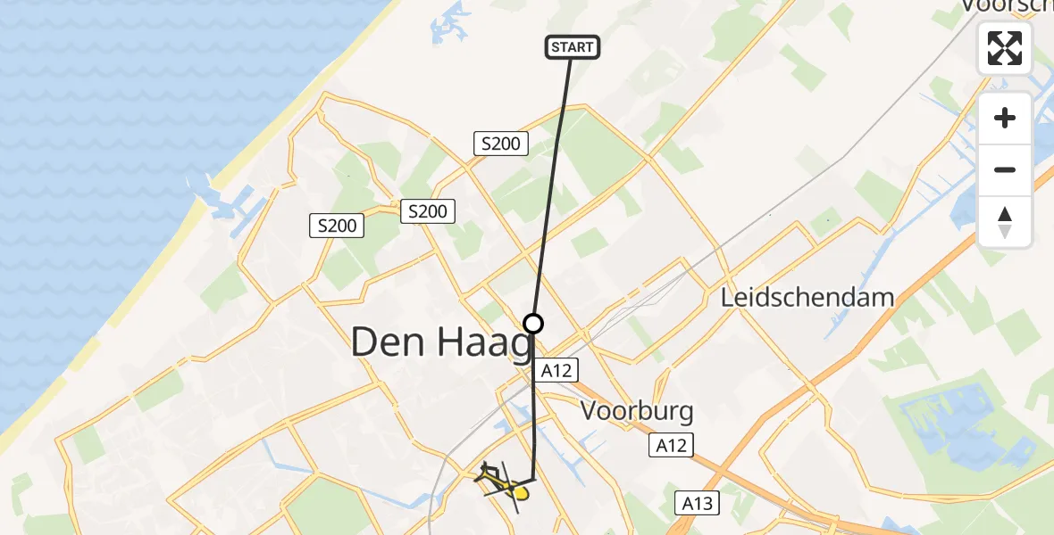 Routekaart van de vlucht: Politieheli naar Den Haag, Groenendaal