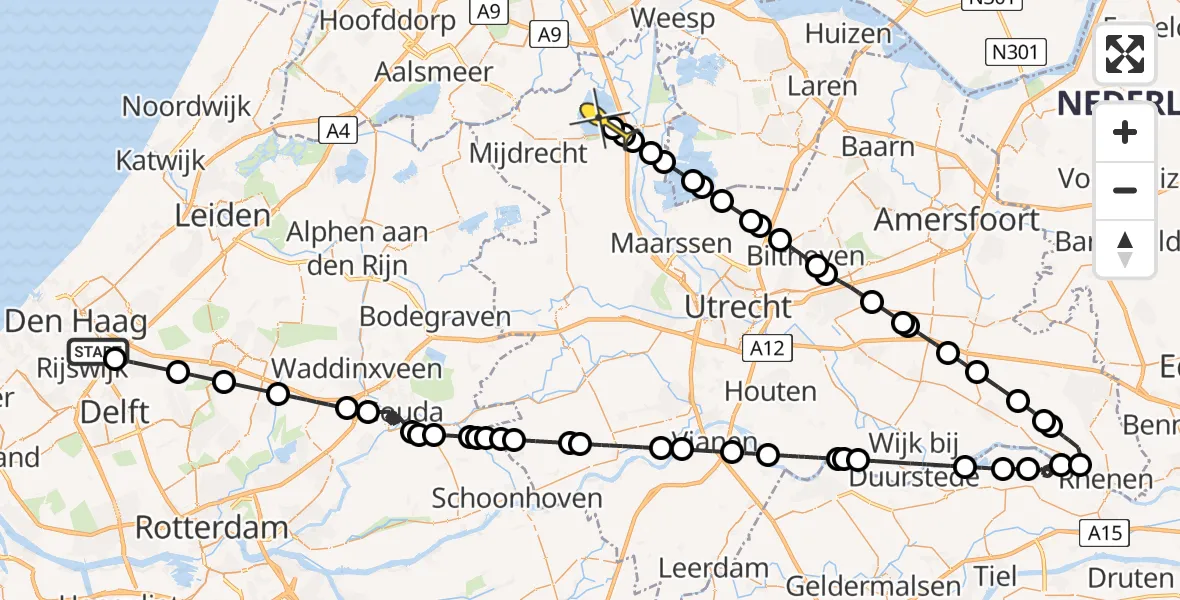 Routekaart van de vlucht: Politieheli naar Vinkeveen, Zuidplas