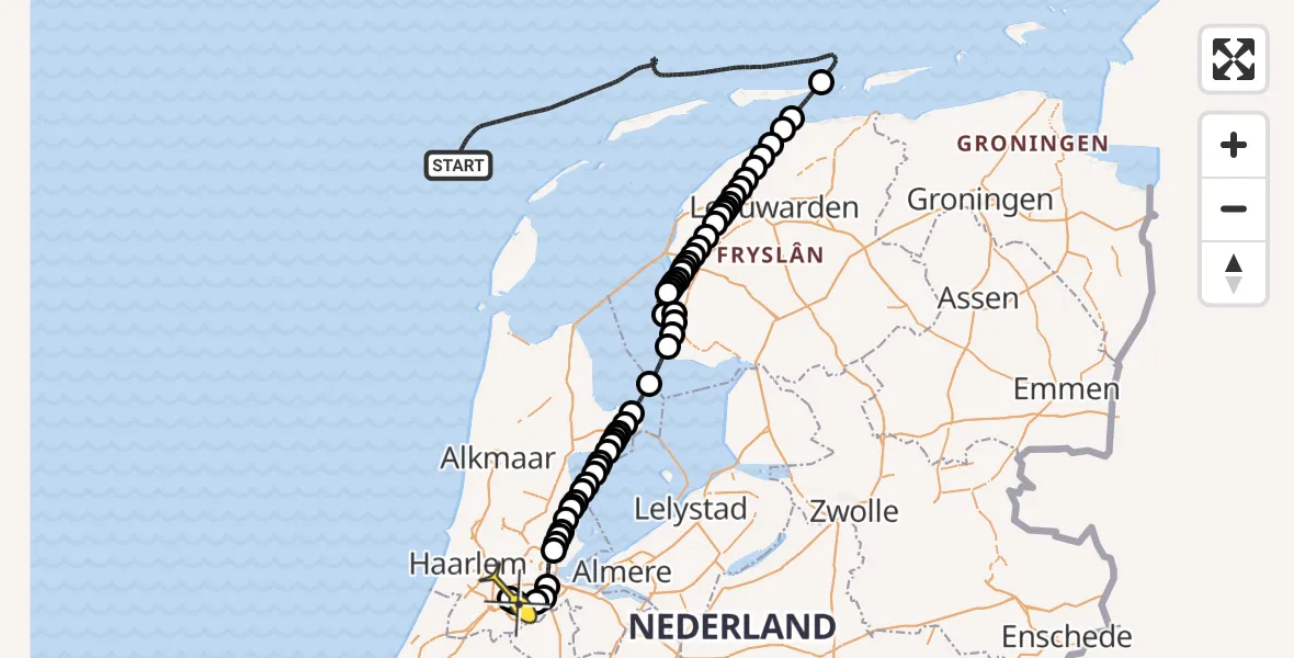 Vluchtroute Politiehelikopter van  naar Schiphol