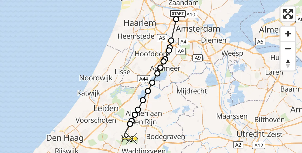 Routekaart van de vlucht: Lifeliner 1 naar Hazerswoude-Dorp, Westpoortweg