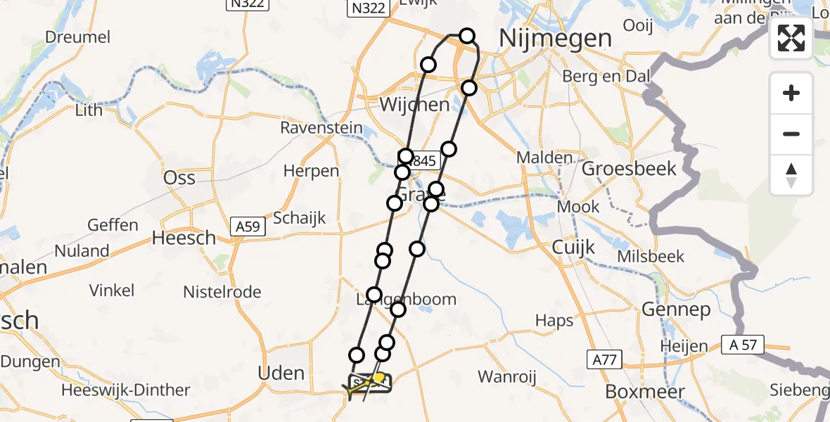 Routekaart van de vlucht: Lifeliner 3 naar Vliegbasis Volkel, Zeelandsedijk