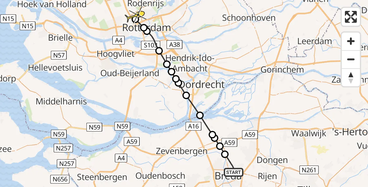 Routekaart van de vlucht: Lifeliner 2 naar Rotterdam The Hague Airport, Jacob Franckaertstraat