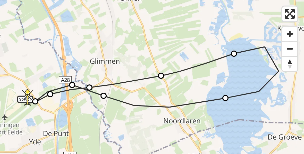 Routekaart van de vlucht: Lifeliner 4 naar Groningen Airport Eelde, Rijksstraatweg