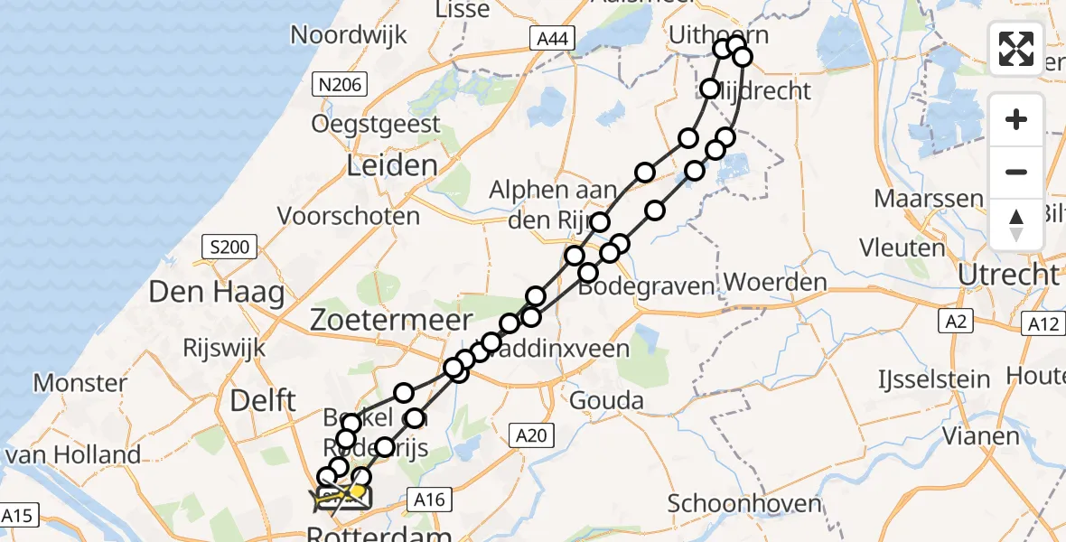 Routekaart van de vlucht: Lifeliner 2 naar Rotterdam The Hague Airport, Bovendijk