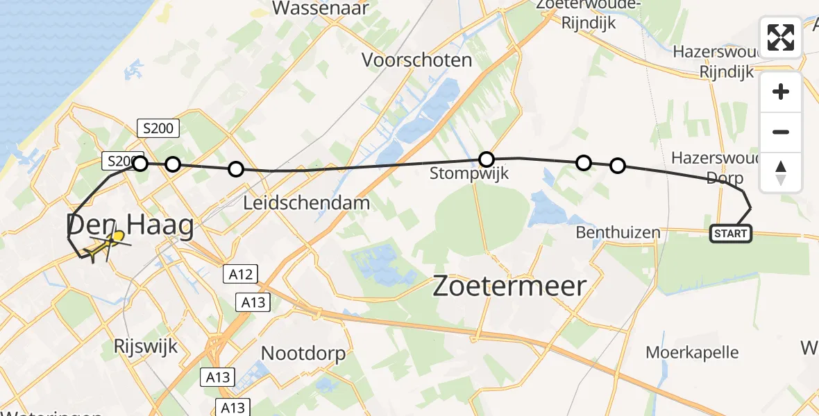 Routekaart van de vlucht: Lifeliner 1 naar Den Haag, Middelweg