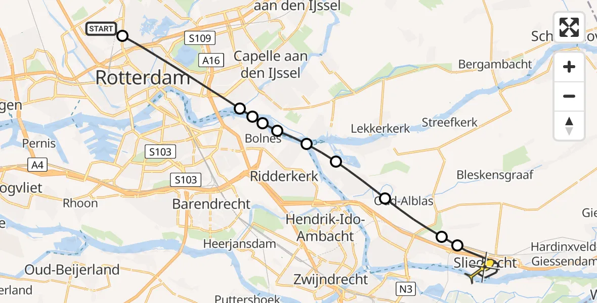 Routekaart van de vlucht: Lifeliner 2 naar Sliedrecht, Brandenburgbaan