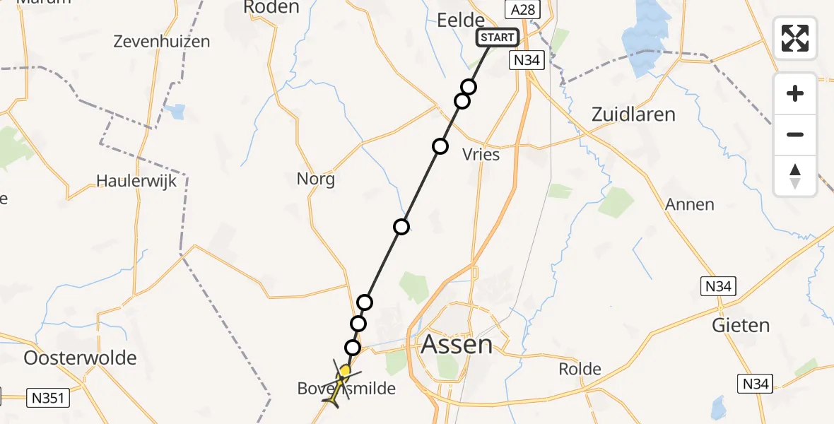 Routekaart van de vlucht: Lifeliner 4 naar Bovensmilde, Homsteeg