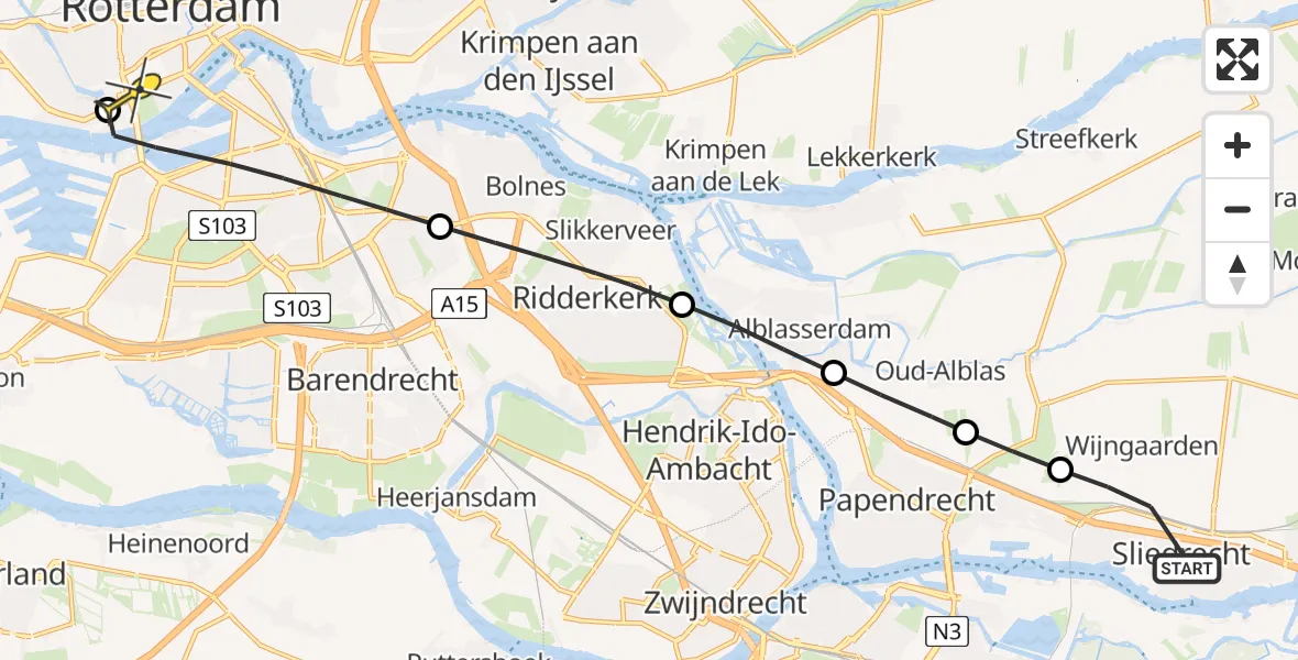 Routekaart van de vlucht: Lifeliner 2 naar Erasmus MC, Parallelweg