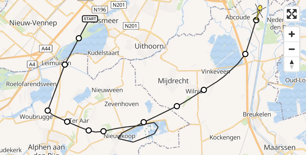 Routekaart van de vlucht: Politieheli naar Abcoude, Uiterweg