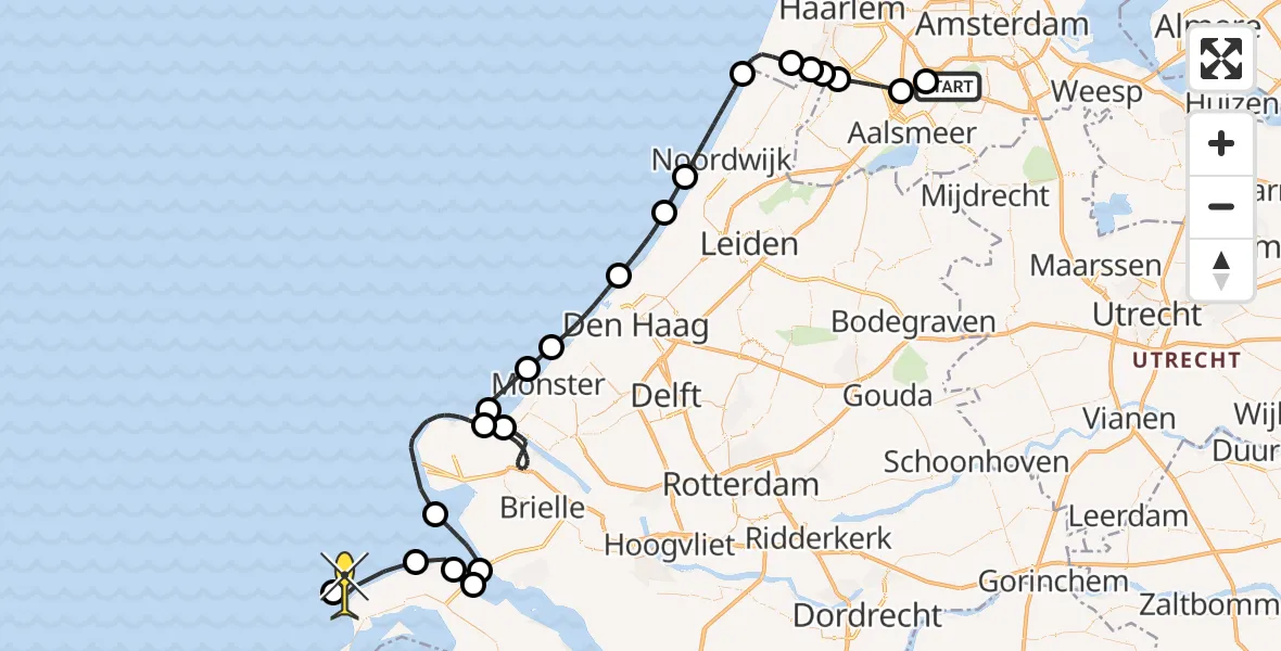 Routekaart van de vlucht: Politieheli naar Loevesteinse Randweg