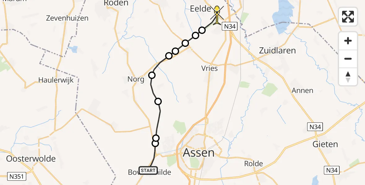 Routekaart van de vlucht: Lifeliner 4 naar Groningen Airport Eelde, Hoofdweg