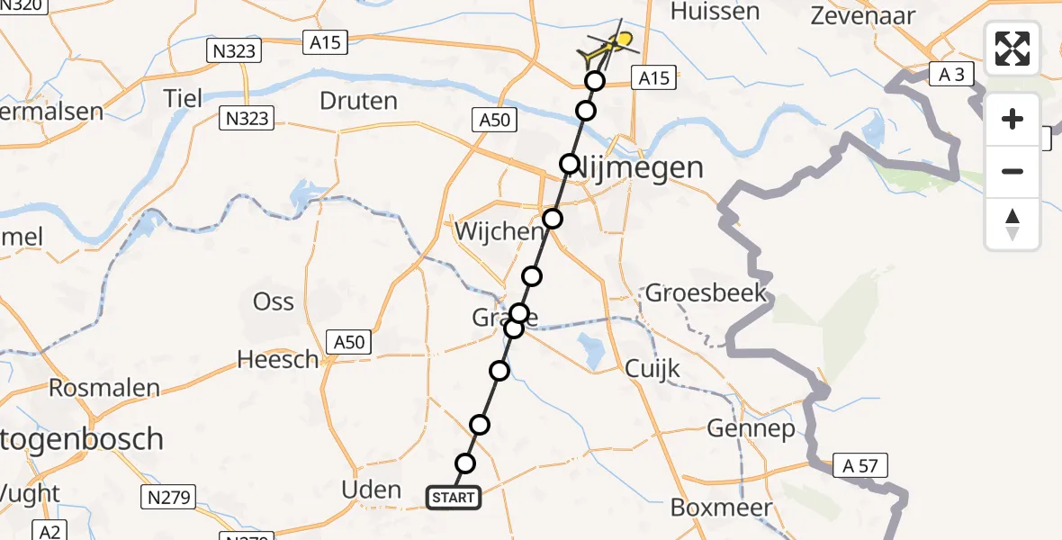 Routekaart van de vlucht: Lifeliner 3 naar Elst, Zeelandsedijk