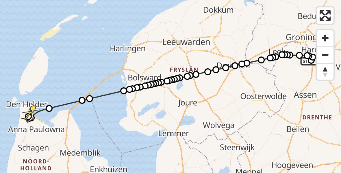 Routekaart van de vlucht: Kustwachthelikopter naar Vliegveld De Kooy, Luchthavenweg