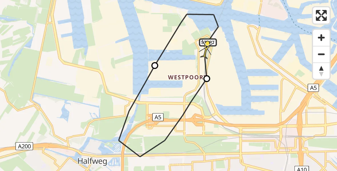 Routekaart van de vlucht: Lifeliner 1 naar Amsterdam Heliport, Stromboliweg