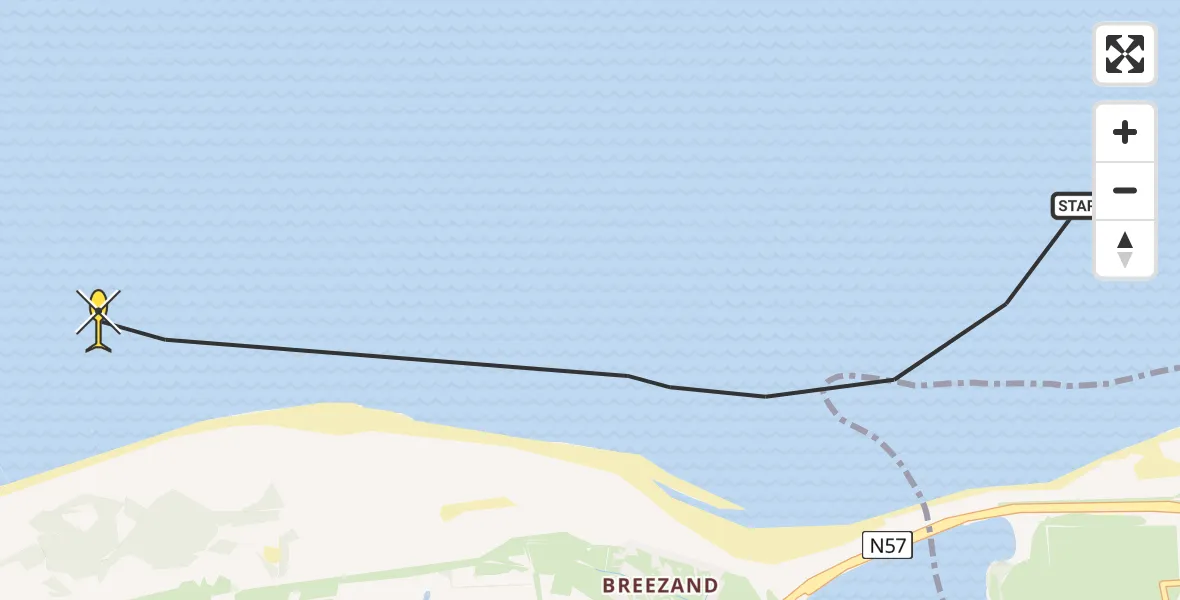 Routekaart van de vlucht: Politiehelikopter naar Oostkapelle, Veersegatdam