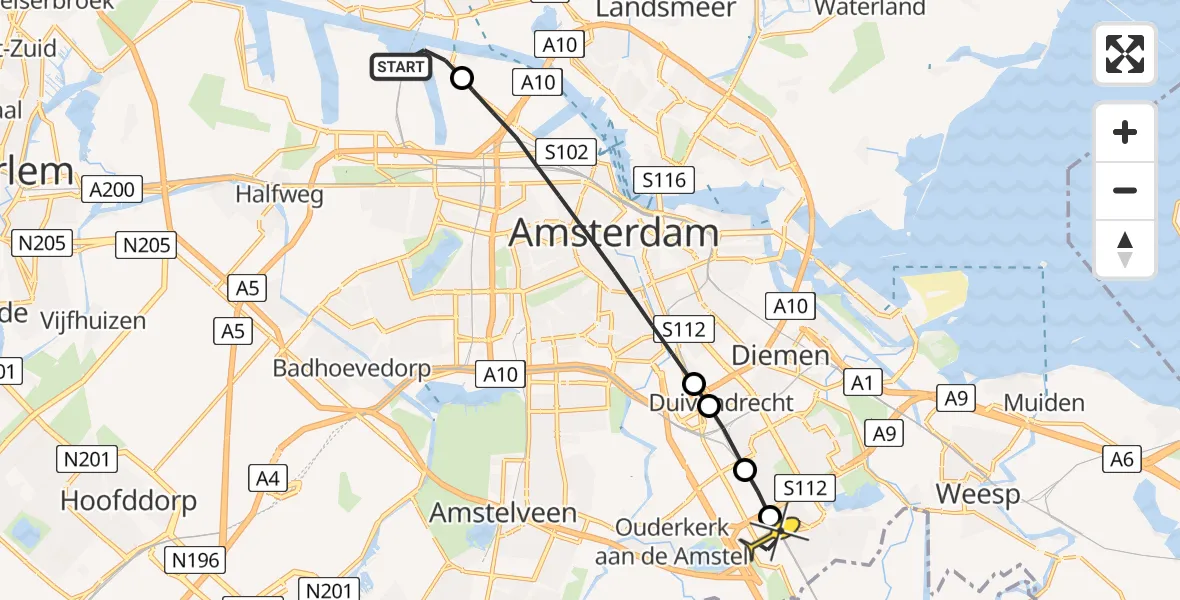 Routekaart van de vlucht: Lifeliner 1 naar Academisch Medisch Centrum (AMC), Westhavenweg