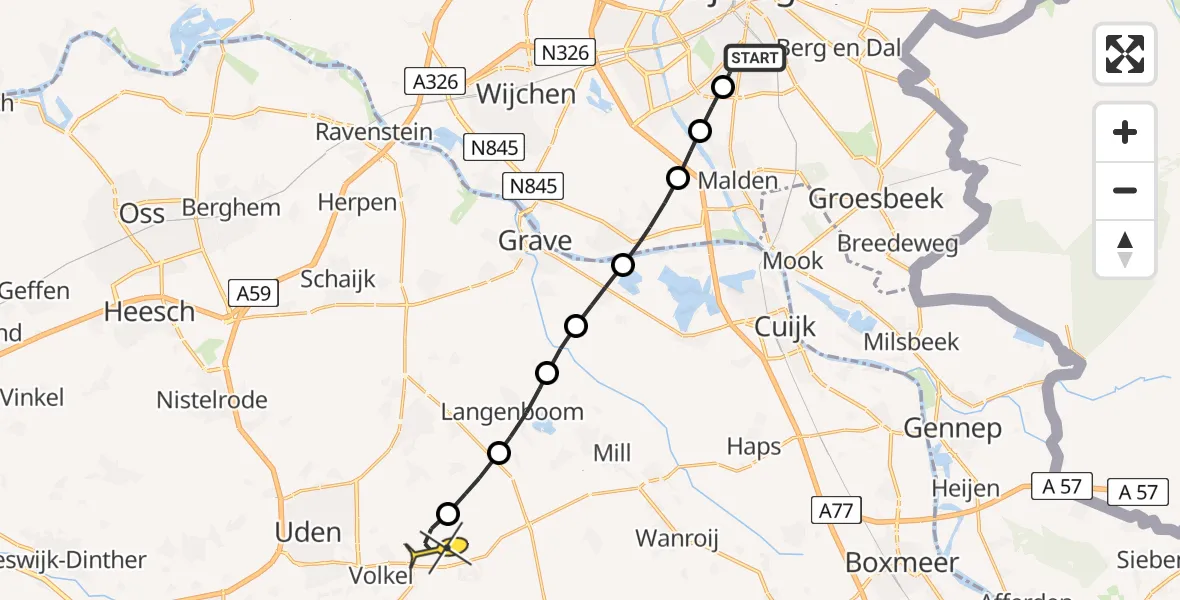 Routekaart van de vlucht: Lifeliner 3 naar Vliegbasis Volkel, Sint Jacobslaan