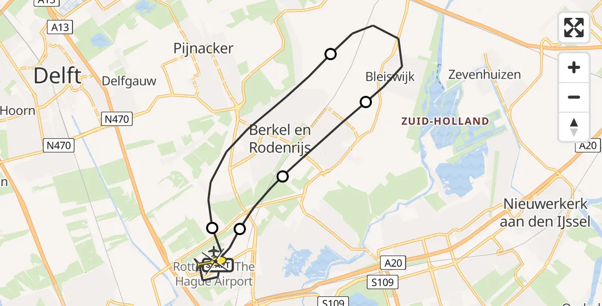 Routekaart van de vlucht: Lifeliner 2 naar Rotterdam The Hague Airport, Landscheiding