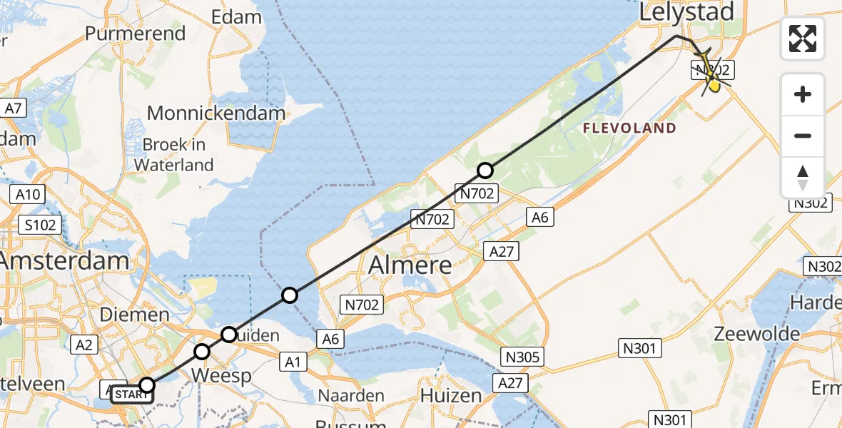 Routekaart van de vlucht: Lifeliner 1 naar Lelystad, Mijehof