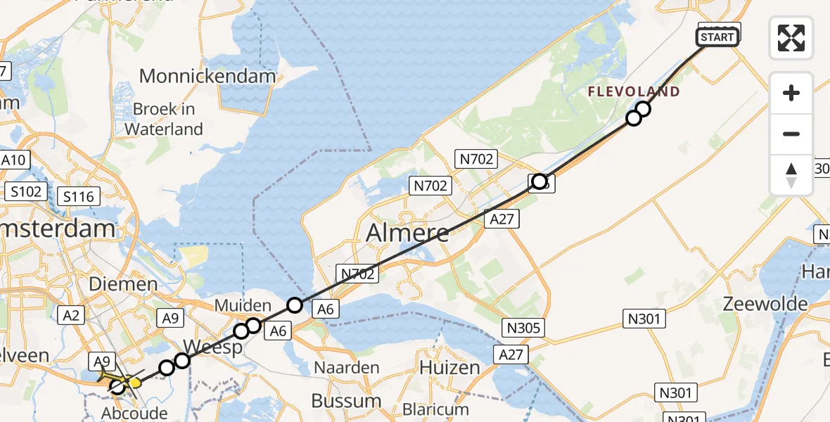 Routekaart van de vlucht: Lifeliner 1 naar Academisch Medisch Centrum (AMC), Albert Einsteinweg