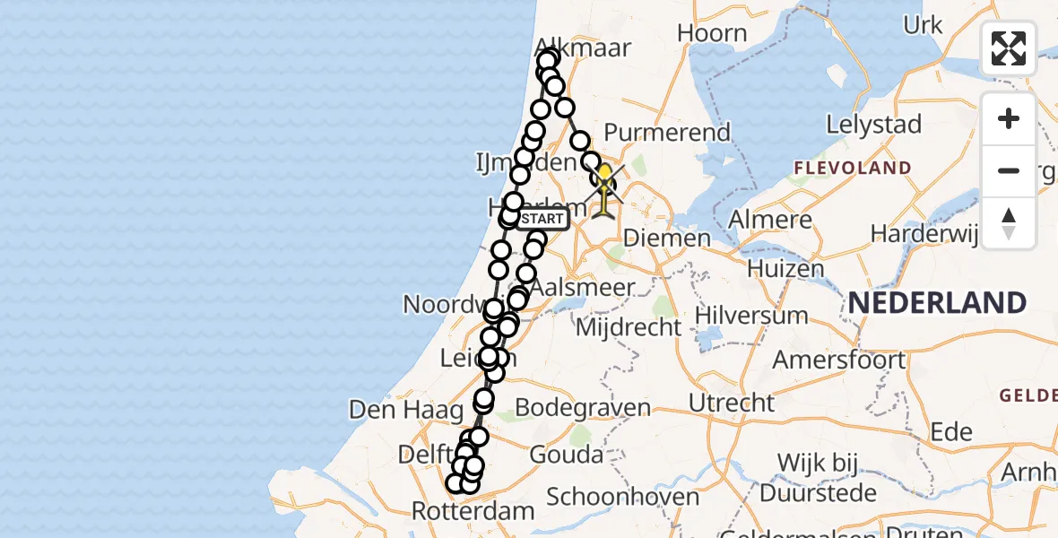 Routekaart van de vlucht: Lifeliner 2 naar Amsterdam Heliport, Amerikaweg