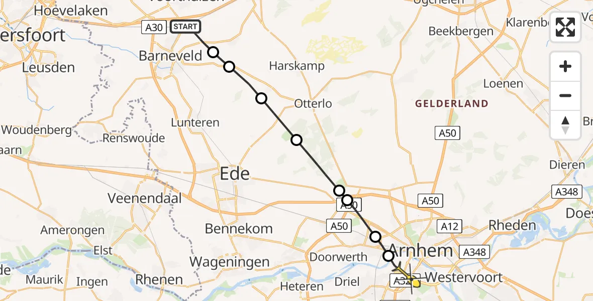 Routekaart van de vlucht: Lifeliner 3 naar Arnhem, Esvelderbeek