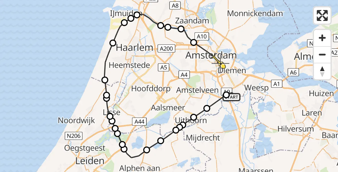 Routekaart van de vlucht: Lifeliner 1 naar Amsterdam, Opheusdenhof