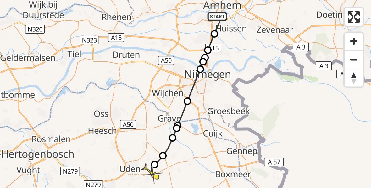 Routekaart van de vlucht: Lifeliner 3 naar Vliegbasis Volkel, Muntendampad