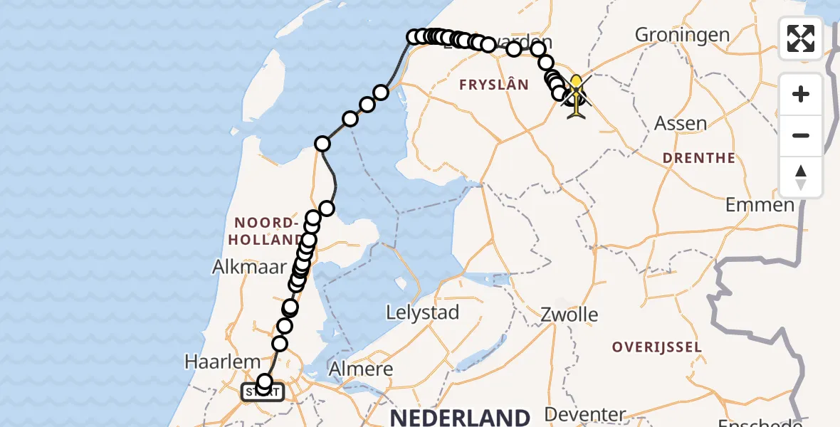 Routekaart van de vlucht: Politieheli naar Olterterp, Schipholweg