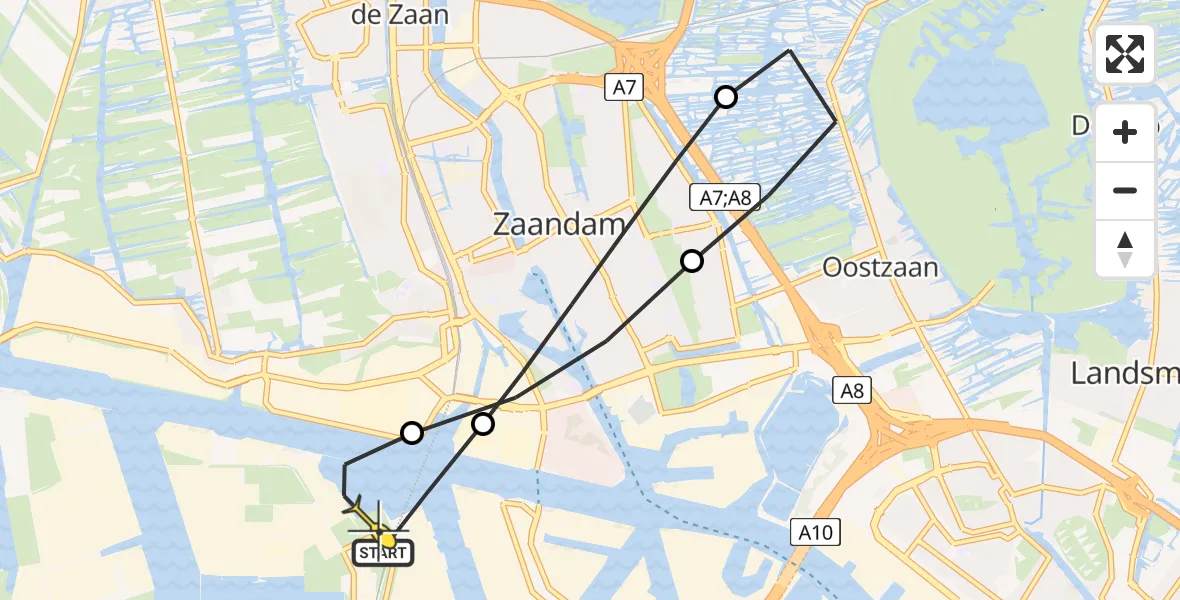 Routekaart van de vlucht: Lifeliner 1 naar Amsterdam Heliport, Symon Spiersweg