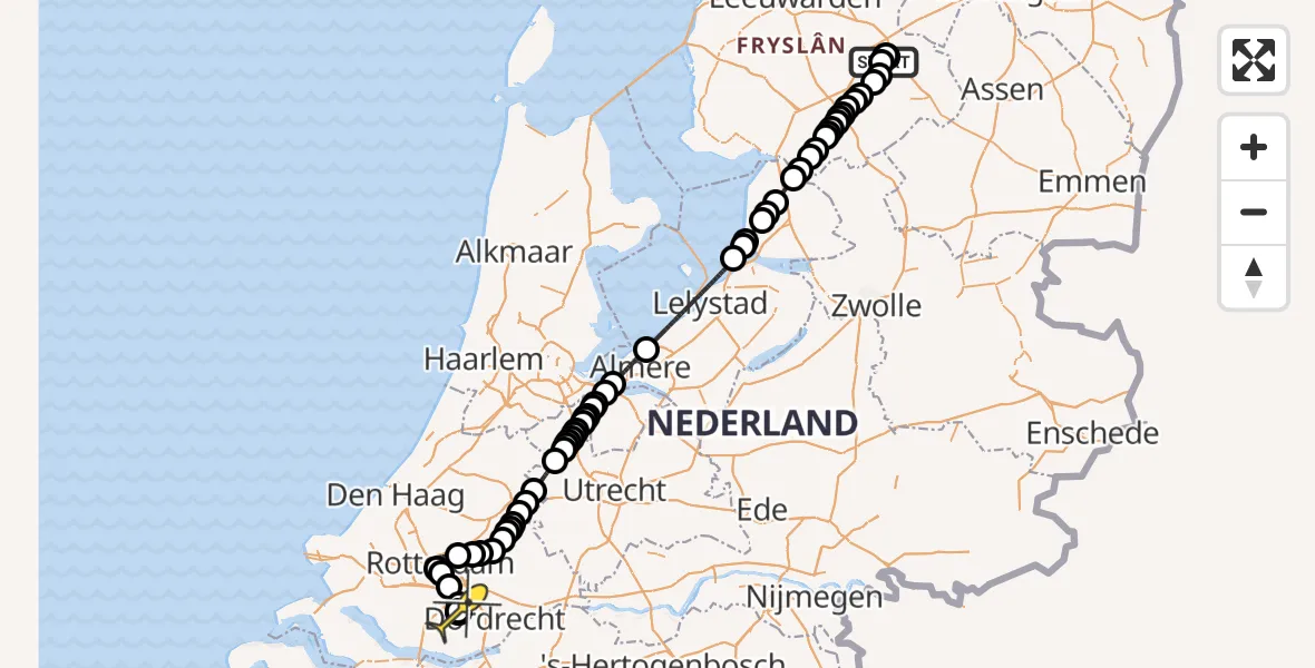 Routekaart van de vlucht: Politieheli naar Heinenoord, eindeloze kapvlakte