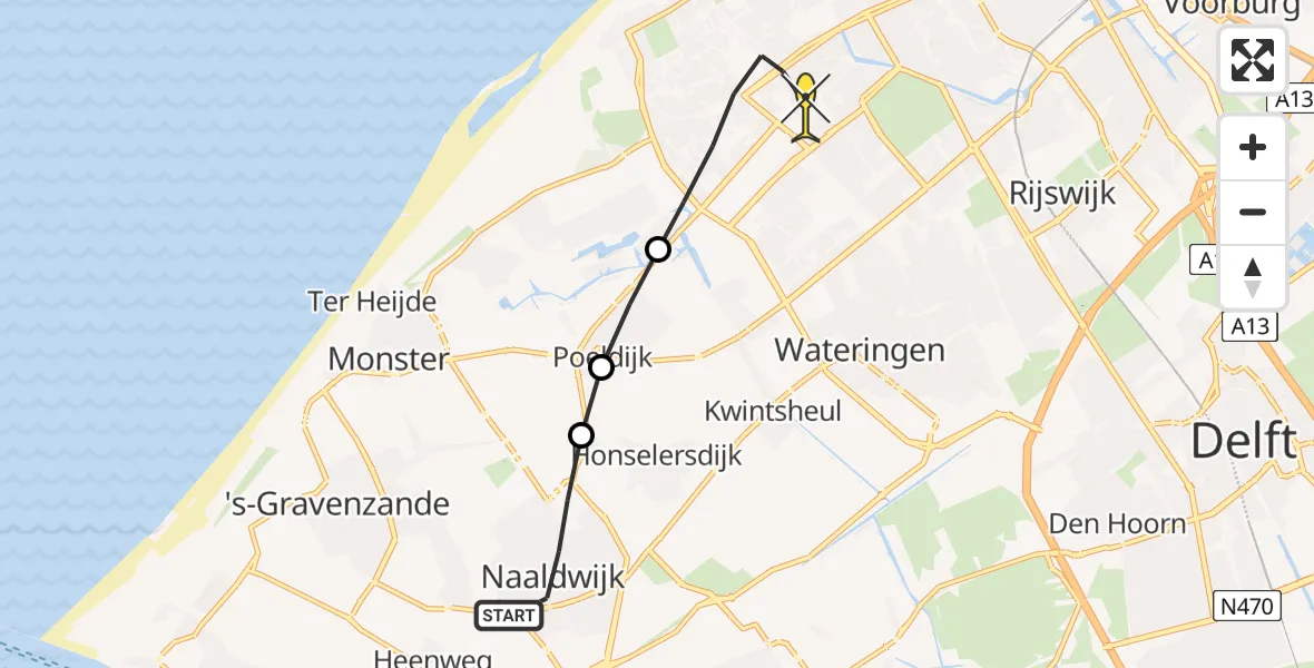 Routekaart van de vlucht: Lifeliner 2 naar Den Haag, Verdilaan